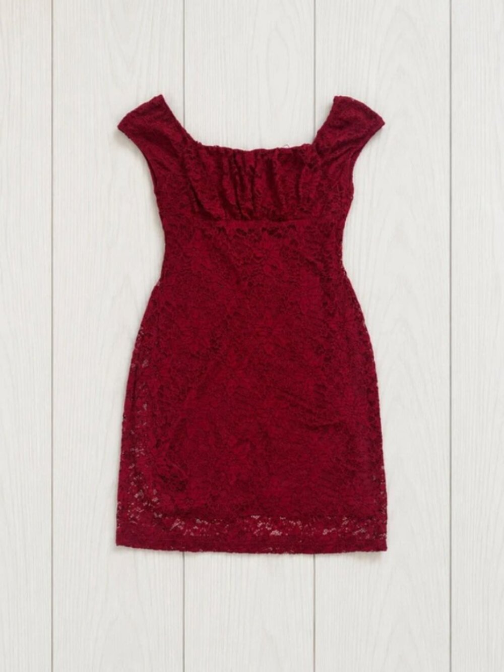 As U Wish Women’s Red Floral Lace Mini Dress L Off-Shoulder Square Neck